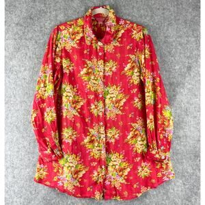 April Cornell Bermuda Tunic Top Womens Large Floral Button Up Coastal Gauzy